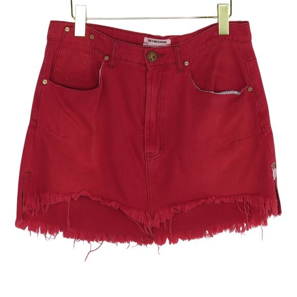Revolve One Teaspoon Vanguard High Waist Denim Skirt in Red Envy 28 Jean Skirt - Picture 11 of 11